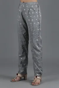 Metal Grey Chanderi Jacquard Straight Pant image 3