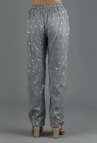 Metal Grey Chanderi Jacquard Straight Pant image 4