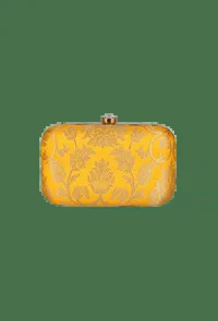 Sunflower Yellow Brocade Box Clutchwith Sling (8 X 2 X 4.5) image 2