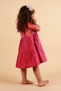 Pink Striped With Checked Flared Woven Dress image 3