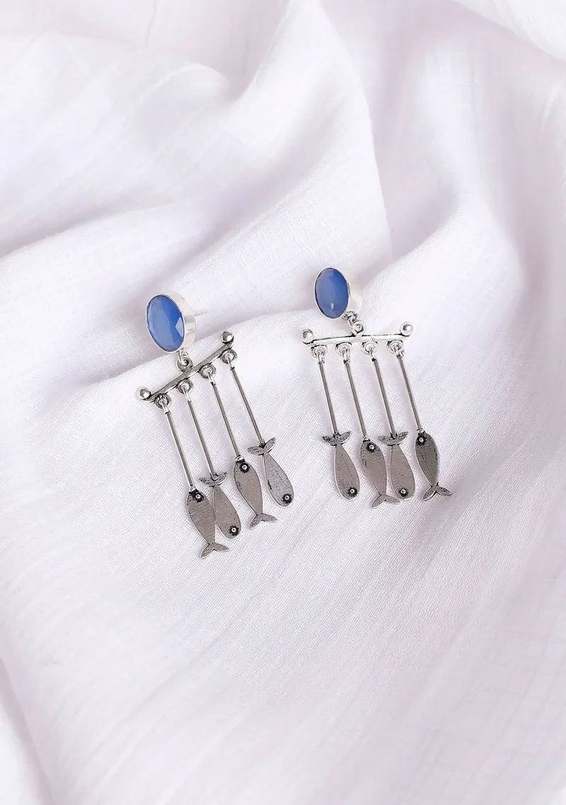 Marine Blue Brass Earrings