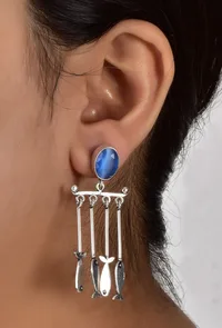 Marine Blue Brass Earrings image 5