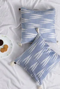 Set of 2: Bubble Blue Ikat Cotton Cushion Covers image 1