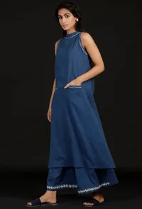 Carolina Blue Halter Kurta and Cotton Pallazo image 3