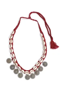 Sidham Red Cowrie Shell Tribal Necklace image 2