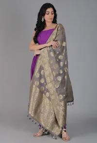 Grey Chanderi Brocade Dupatta image 1