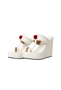 White Vegan Leather Wedges image 3