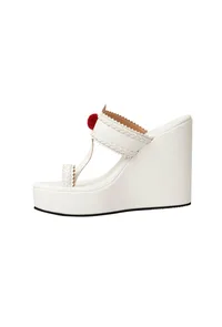 White Vegan Leather Wedges image 4