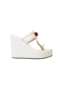 White Vegan Leather Wedges image 5