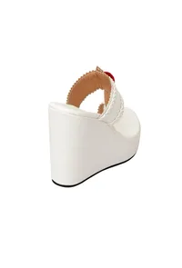 White Vegan Leather Wedges image 6