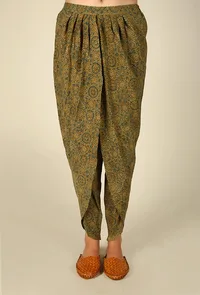 Olive Green Ajrakh Tulip Pants image 2