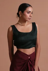 Black Color raw Silk Plain Blouse image 1