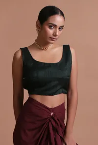 Black Color raw Silk Plain Blouse image 4