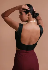 Black Color raw Silk Plain Blouse image 6