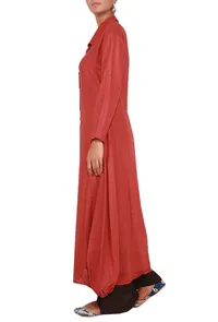 Red Cotton Linen Kurta in Anarkali Style image 3