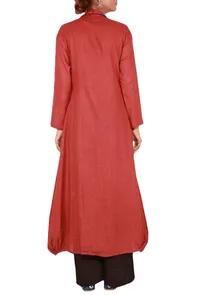 Red Cotton Linen Kurta in Anarkali Style image 4