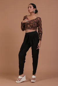 Black Cotton Ajrakh Printed Full Sleeve Blouse image 3