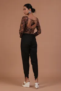 Black Cotton Ajrakh Printed Full Sleeve Blouse image 5