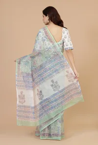 Floral Mint Kota Doriya Saree with Unstitched Blouse image 4