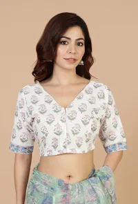 Floral Mint Kota Doriya Saree with Unstitched Blouse image 5