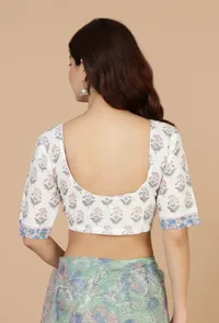 Floral Mint Kota Doriya Saree with Unstitched Blouse image 6