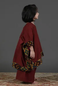 Set Of 2: Red Kullu Patti Lace Detailed Cashmilon Kurta Overlay & Maroon Palazzo image 3