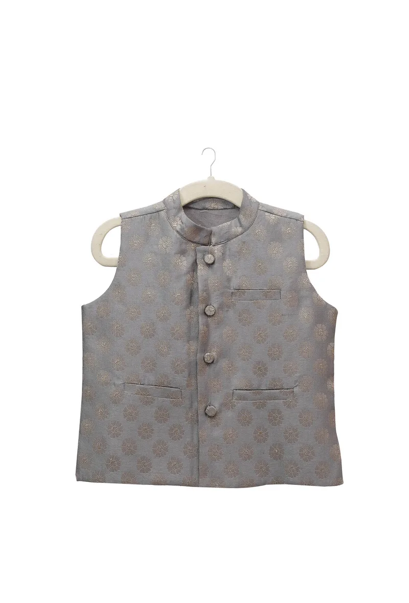 Dusty Grey Brocade Nehru Jacket
