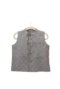 Dusty Grey Brocade Nehru Jacket image 1
