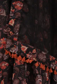 Set Of 3: Zoon Solid Silk Blouse With Floral Chintz Lehanga Skirt & Organza Tasseled Dupatta image 6