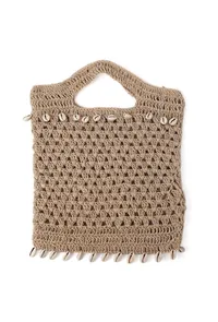 Beige Cowshell Jute Tote Bag image 2