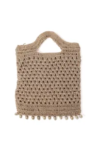 Beige Cowshell Jute Tote Bag image 3