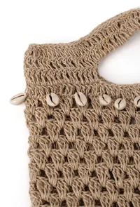 Beige Cowshell Jute Tote Bag image 4