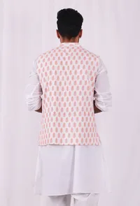 Tangerine Orange Hand Block Cotton Nehru Jacket image 4