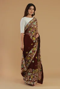 Maroon Georgette Multicolor Embroidered Saree with Unstitched Blouse image 4