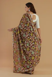 Maroon Georgette Multicolor Embroidered Saree with Unstitched Blouse image 6