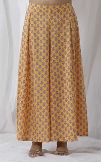 Mustard Yellow Floral Handblock Pallazo image 1
