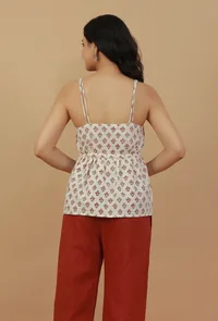 Ivory Hand Block Printed Cotton Peplum Top image 4