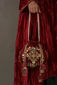 Majestic Maroon Gota Patti Silk Potli image 2