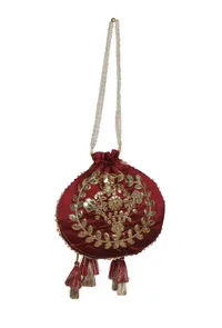 Majestic Maroon Gota Patti Silk Potli image 5