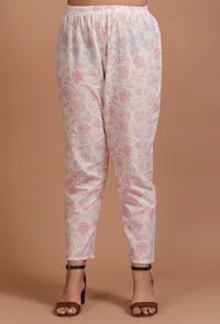 Set Of 2: White & Green Cotton Printed Kurta & Pant Set image 6