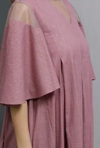 Onion Pink Hand-Block Printed Box Pleated A Line Dress image 5