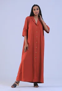 Women Orange Cotton Shirt Collar Straight Fit Dresses image 1