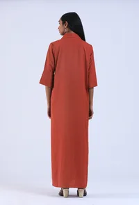 Women Orange Cotton Shirt Collar Straight Fit Dresses image 4