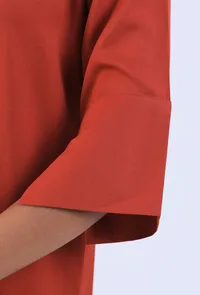 Women Orange Cotton Shirt Collar Straight Fit Dresses image 6