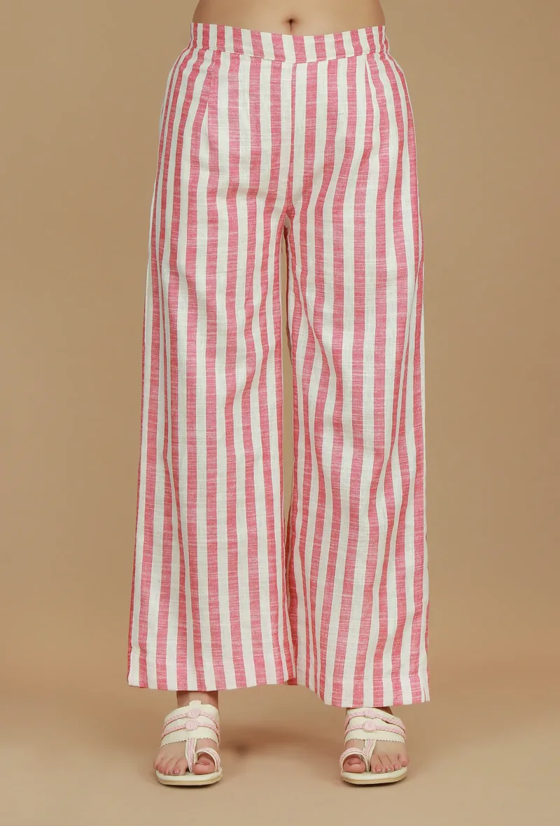 Pink & White Striped Cotton Viscose Pants