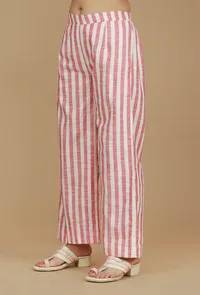 Pink & White Striped Cotton Viscose Pants image 3