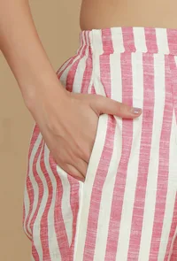 Pink & White Striped Cotton Viscose Pants image 5