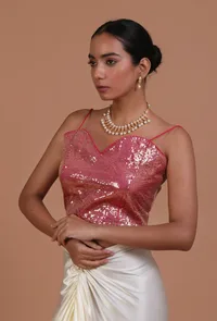 Light Pink Color Raw Silk Sitara work Blouse image 1