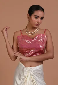 Light Pink Color Raw Silk Sitara work Blouse image 3