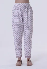 Dusty Lavender Motif White Cotton Pant image 1
